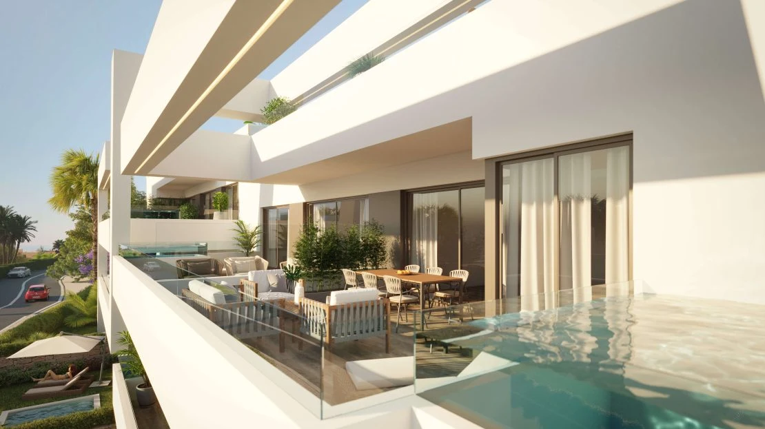 Buitenaanzicht van Aires del Mar met moderne architectuur