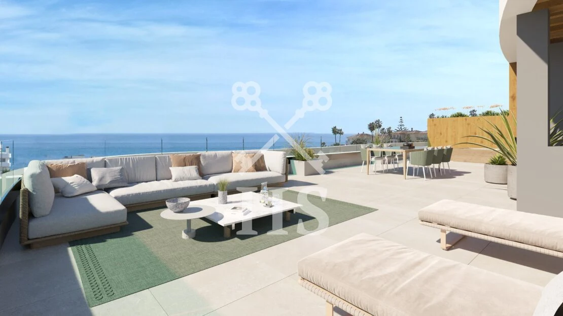 Slaapkamer van een Elysea Suites appartement met zeezicht