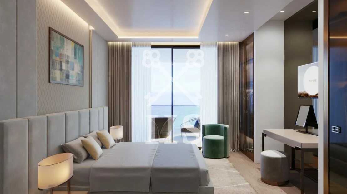 Master bedroom met luxueuze afwerking en terrastoegag