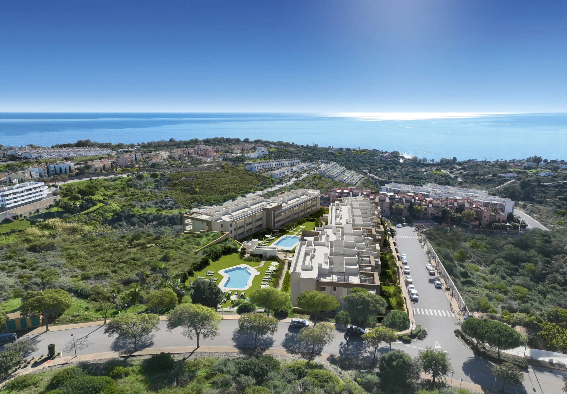 Grand Bay — complex met zwembaden en zicht op zee