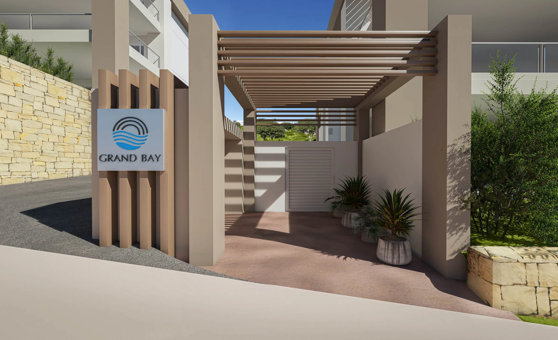 Ingang van Grand Bay met pergola