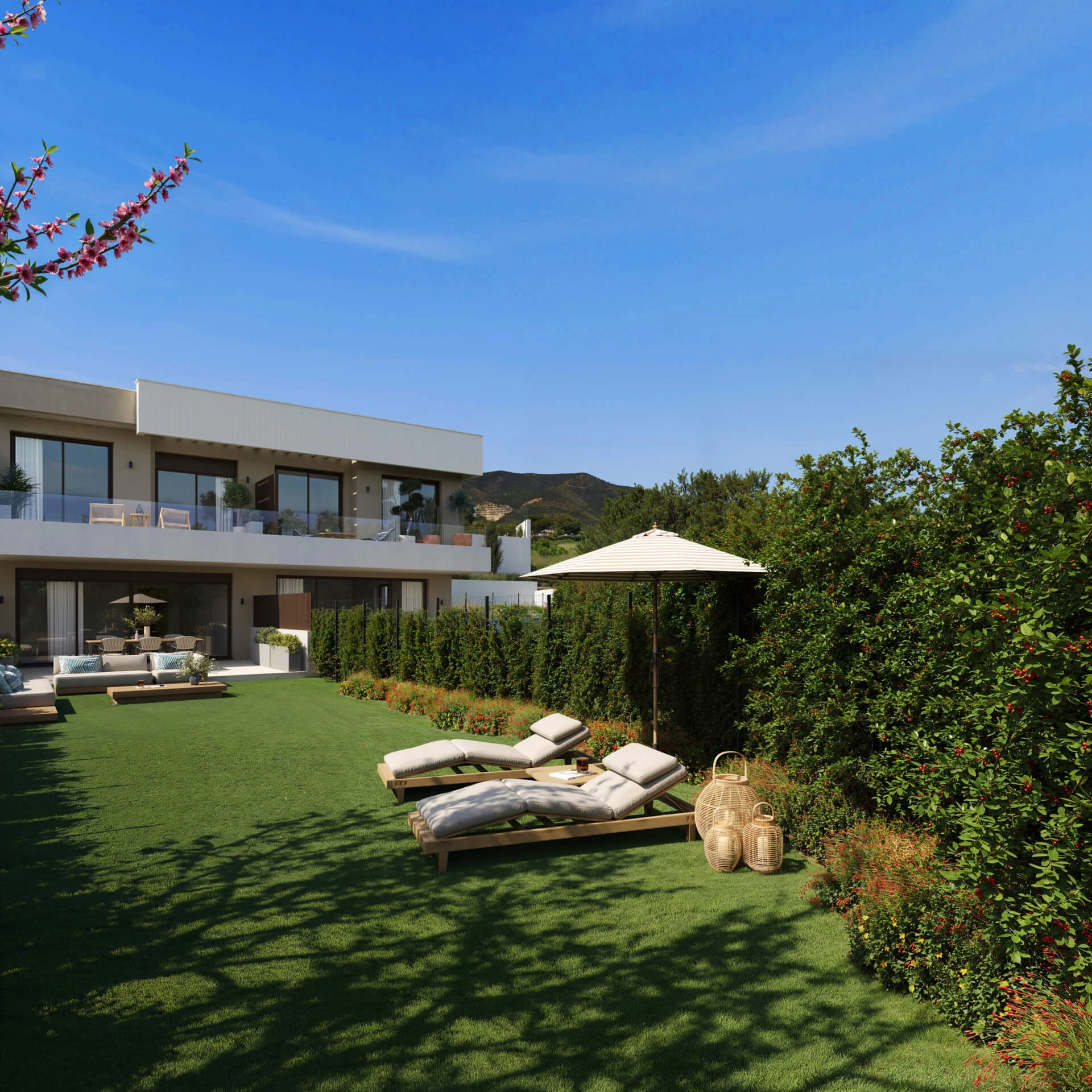 Privétuin met loungezetels