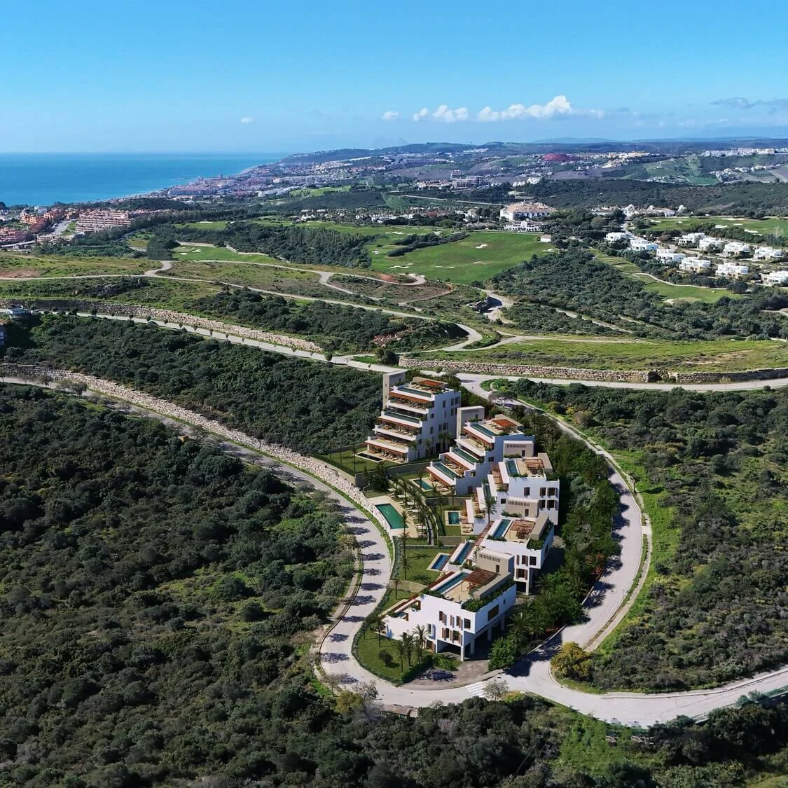 Luchtfoto van de residentie in groene omgeving