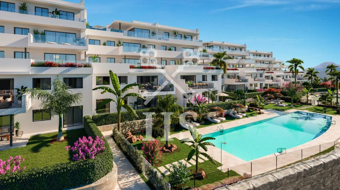 Bon Air — voorgevel van het appartementencomplex in Finca Cortesín