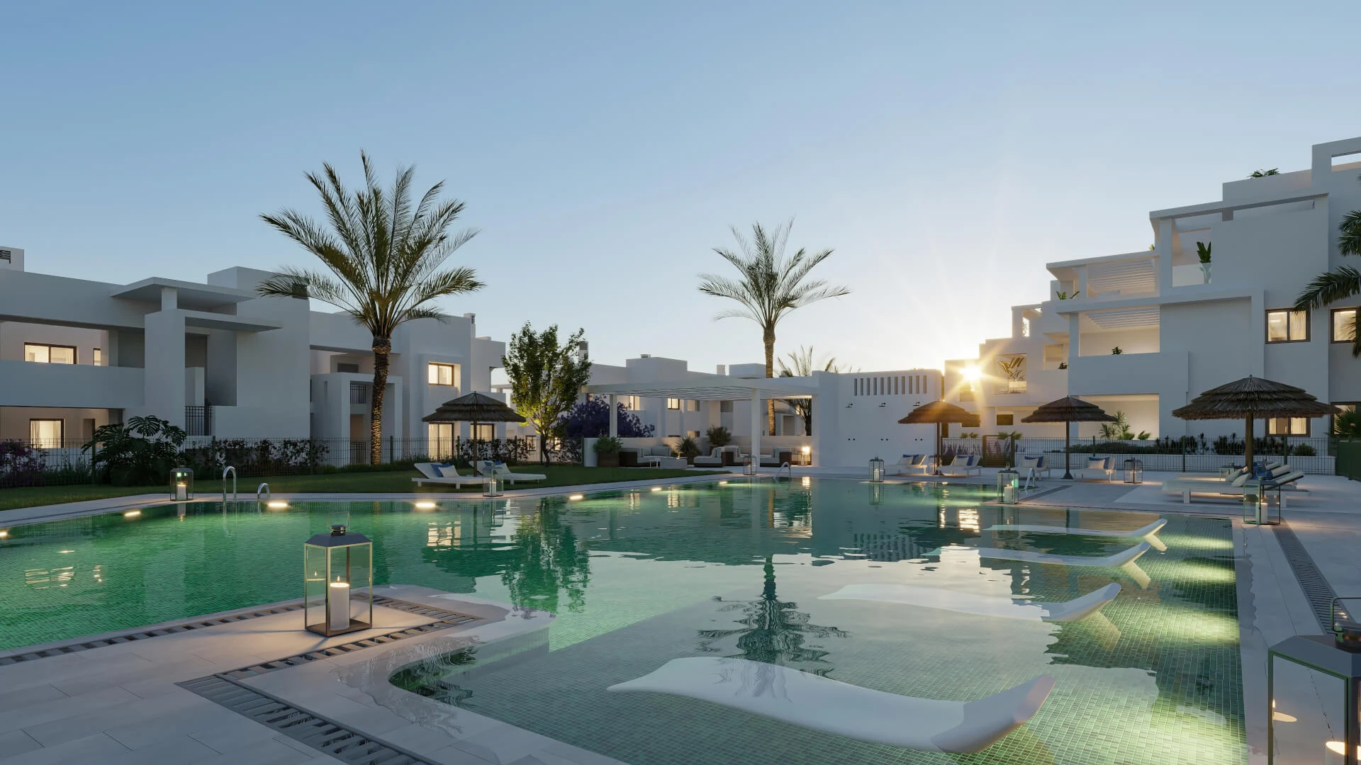 Mãla Kai Estepona communaal zwembad nacht