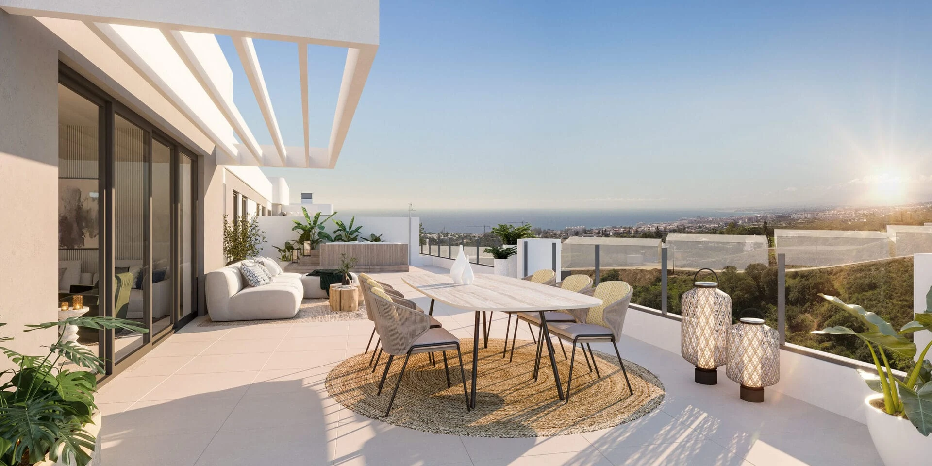 Terras bij zonsondergang Origin Marbella