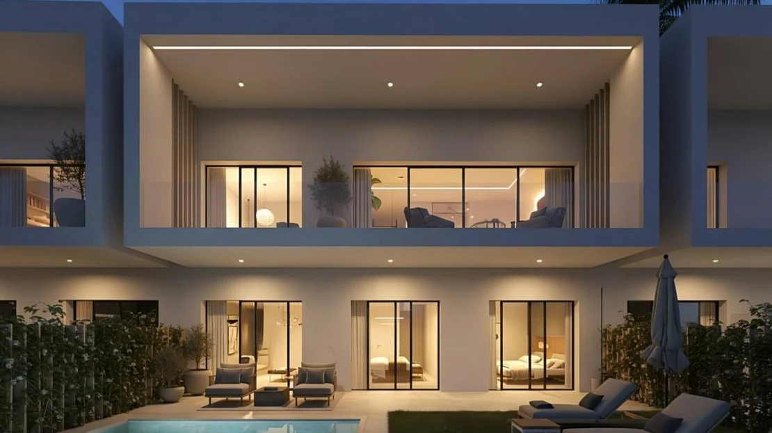 Terras van een Spinto Blu townhouse met golf- en zeezicht