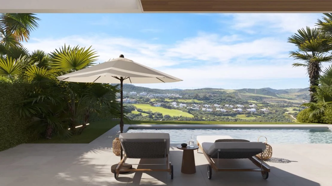 Tuin van een Spinto Hills villa met panoramisch uitzicht