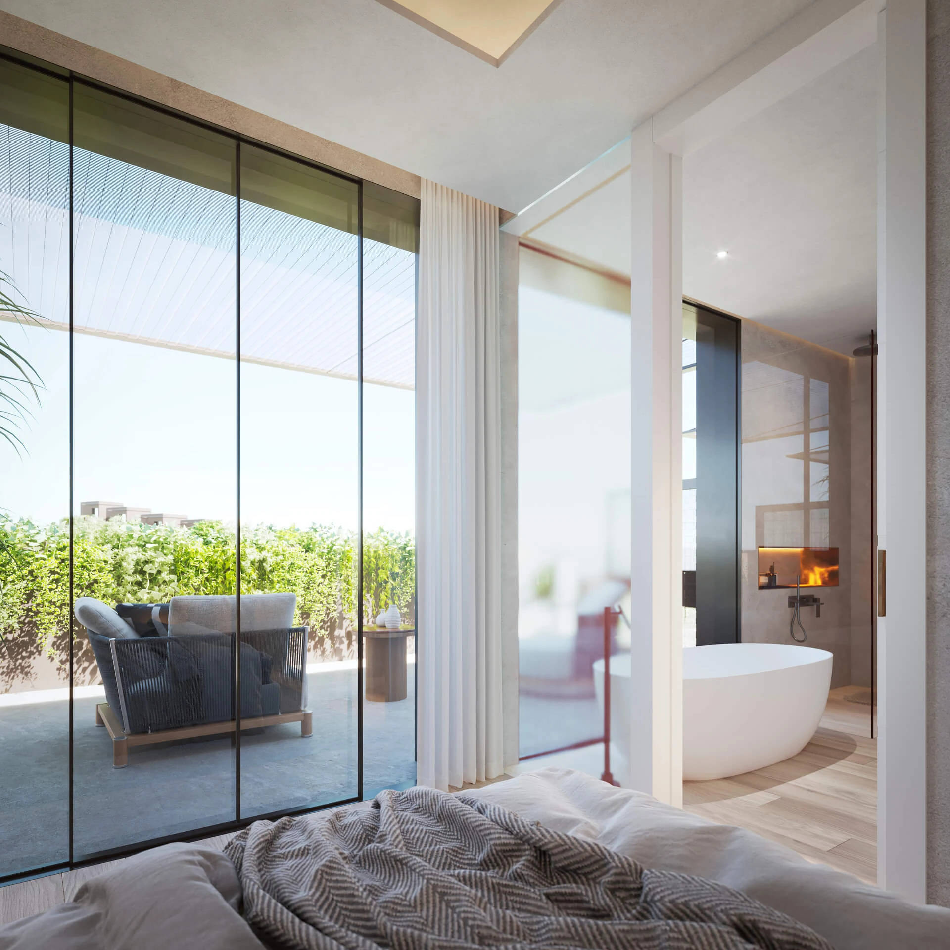 Master suite met terrastoegang en vrijstaand bad