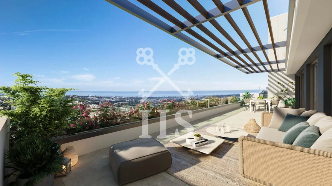 Terras van een Tiara penthouse met panoramisch uitzicht