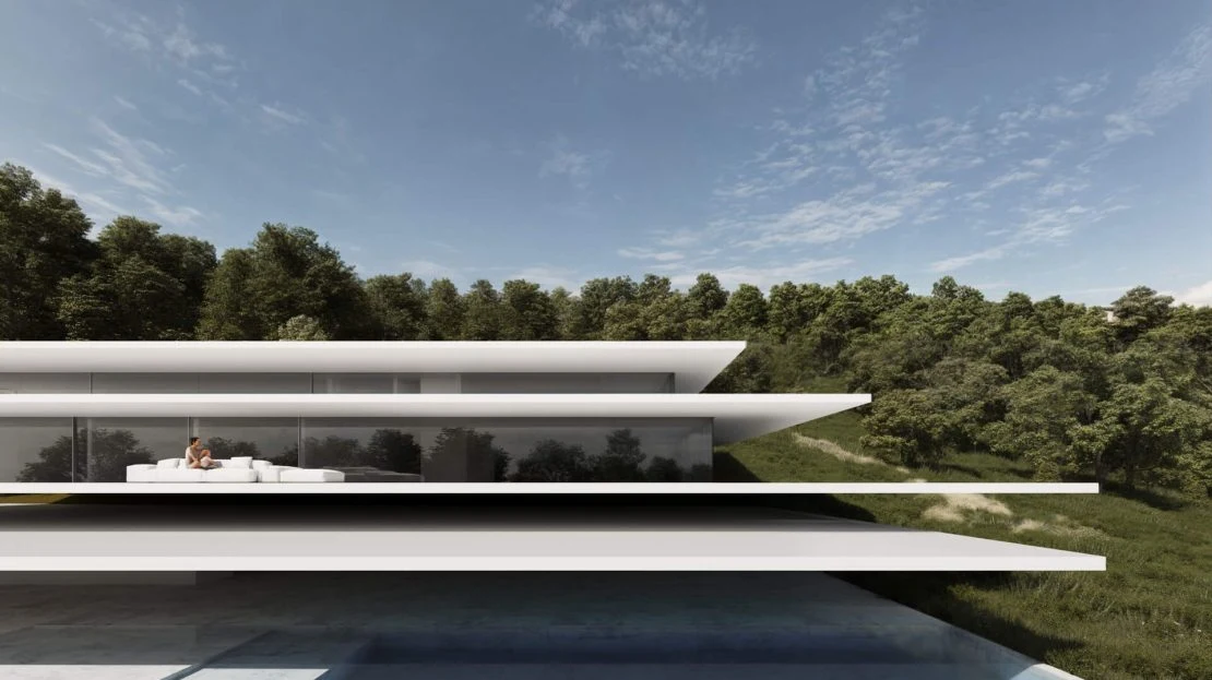 Villa Halo — moderne gevel met zwembad en zeezicht in La Reserva Sotogrande