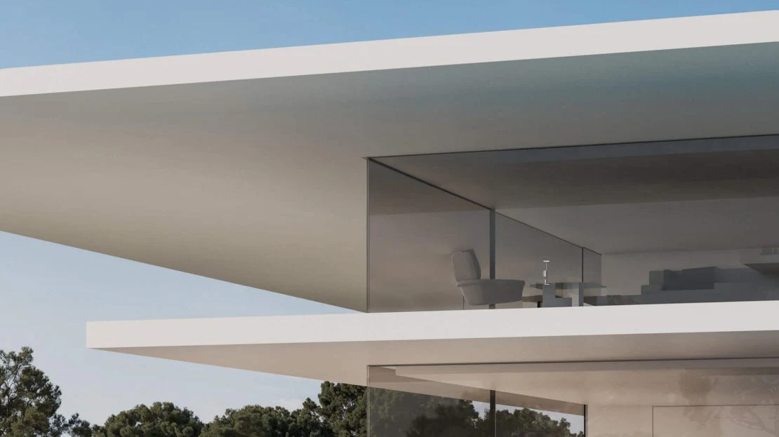 Slaapkamer met panoramisch uitzicht op golf en zee